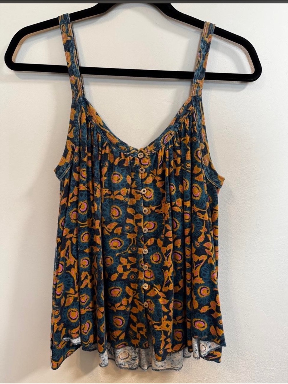NATURAL LIFE Teal Floral Print Spaghetti Strap Tank